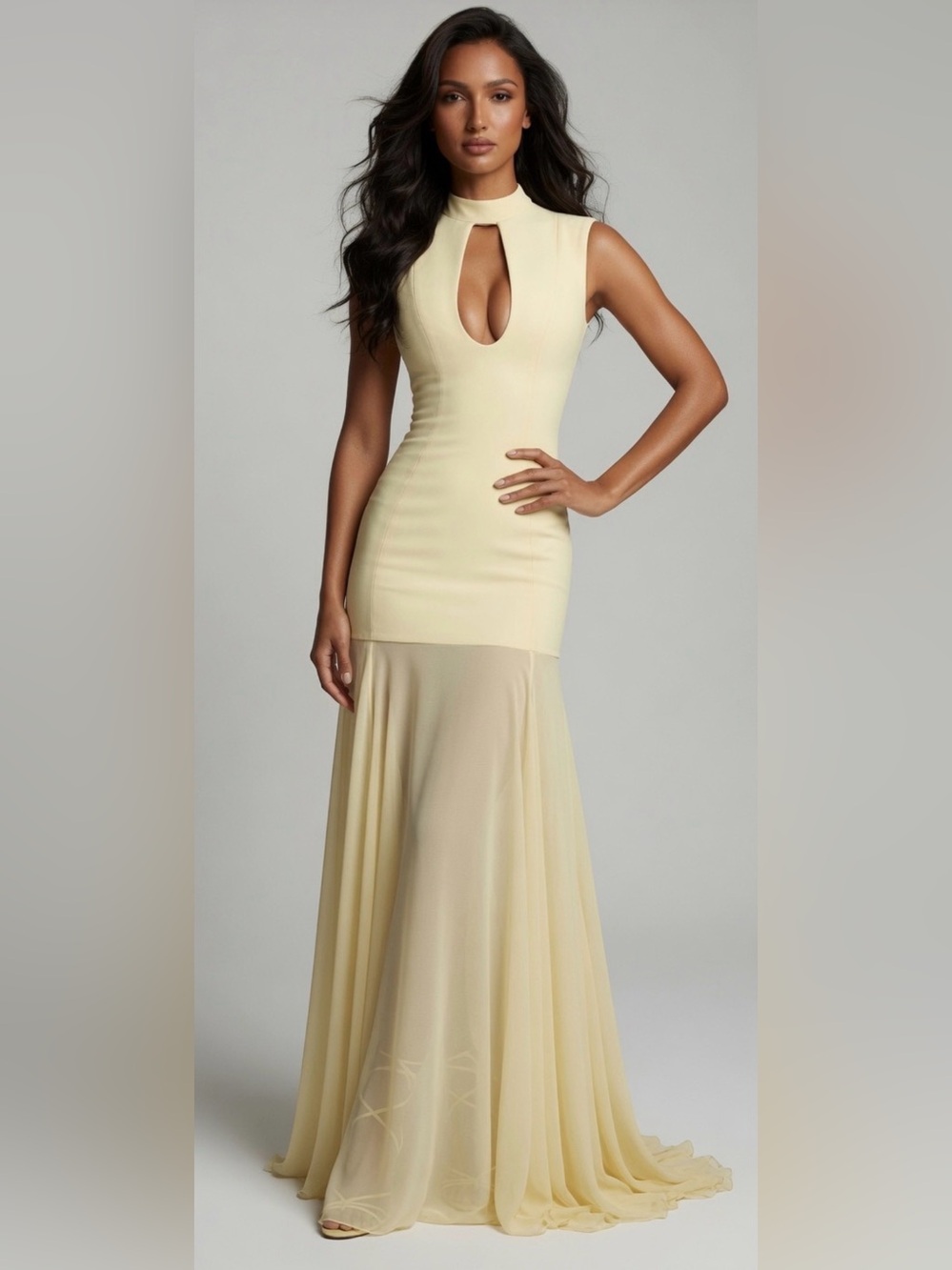 HOUSE OF CB 'Raphaella' Butter Yellow Keyhole Maxi Dress/Small US4-6 $299 - Picture 3 of 12
